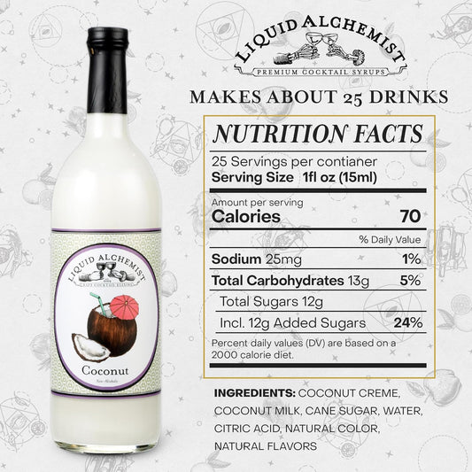 Liquid Alchemist Coconut Syrup for Drinks - Real Ingredients Make our Cream of Coconut Syrup a Perfect Pina Colada Drink Mix - Non-GMO & Vegan (25 oz)