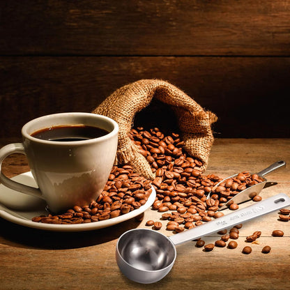 Geiserailie 4 Pieces 2 Tablespoon Scoops with Long Handle, 30 ml Stainless Steel Measuring Spoon for Coffee Milk Fruit Powder, Loose Tea Dry, Spice Jar, Cooking Baking, and Other Dry Goods