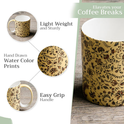 Maison d' Hermine Coffee Mug with Handles Fine Bone China Mugs Pack of Two Tea Cups for Hot Beverages Cappuccino Latte Home Restaurant Office Perfect for Gift (Lakshmi, 12 Ounce)