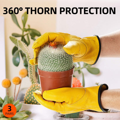 Vgo... 3-Pairs Unlined Cow Grain Leather Work and Driver Gloves with Cow Split Leather Palm Patch (Size M, Gold,CA9590)