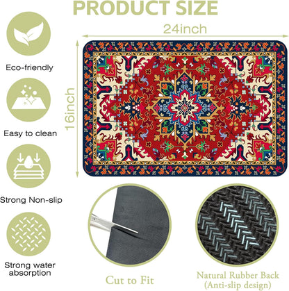 Dish Drying Mat Bohemia Tribal Carpet Texture Kitchen Mat 16"x24" Bsorbent Coffee Maker Mat for Dishes,Utensils Coffee Maker Pots and Pans Easy Clean Dish Slip Resistant Pad