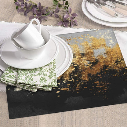 Black Gold Art Splash Dish Drying Mat for Kitchen Counter, Absorbent Microfiber Abstract Modern Drying Pad, 16 x 18 inch, Luxury Decorative Foldable Kitchen Mat for Sink & Coffee Bar, Black Home Decor