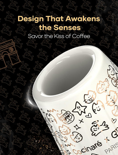 Cocinare x Chanoir KissCup Art Ceramic Espresso Cup – 2.2oz Demitasse Cup for Espresso, Pour-over coffee and Tea, Chanoir White, Art de Paris Collaboration
