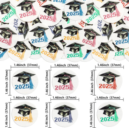 Gyufise 48Pcs Edible 2025 Graduation Theme Cupcake Toppers Wafer Paper Graduate Hat Grad Cap Cupcake Picks 2025 Students Graduation Theme Party Cake Decorations Supplies Multi