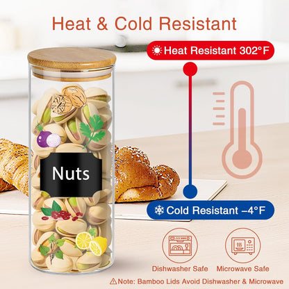 16 oz 20 pcs Glass Jars with Bamboo Lids, Stackable Clear Food Storage Jars, Airtight Kichen Glass Pantry Storage Containers with Lids for Rice, Candy, Sugar, Flour, Nuts, Cookie, Spice