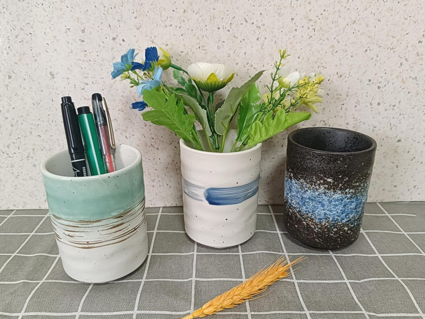 Stoneware Coffee Bar Utensil Holder Tea & Coffee Spoon & Stirrer Holder for Stir Stick Straw Teaspoon Holder Spoon Cup Small Utensil Jar (Sea Water)