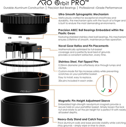 ARO Orbit PRO™ | Aluminum Spirographic WDT Tool | Mechanical Geared Spinning Distribution Tool for Home Baristas and Professional Cafés | Compatible with Breville 54mm Portafilters