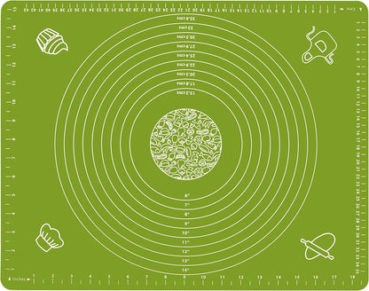 Silicone Baking Mat for Pastry Rolling Dough with Measurements, 19.7" x 15.7" BPA Free Non stick and Non Slip Green Table Sheet Baking Supplies for Bake Pizza Cake