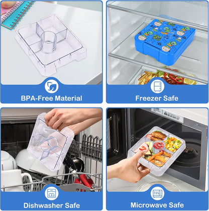 Bento Lunch Box Set With 10oz Soup Thermo, Leak-proof Lunch Containers with 4 Compartment, Kids Hot Thermo Food Jar/Insulation Lunch Bag, Food Containers for School（Dinosaur）