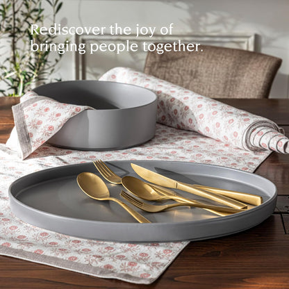 over&back Stackable Stoneware Serving Platter - Elegant 1-Piece Oval Serving Platter to Complete Your Kitchen Set - Perfect for Appetizers, Desserts, and More - 16" L x 11" W - Semi-Matte Charcoal
