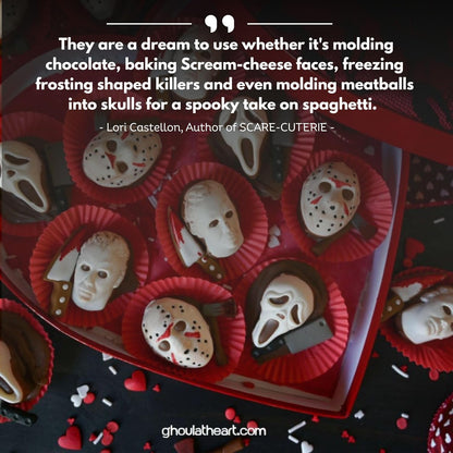ShapedIceMolds Horror Movie Character Molds – Halloween Silicone Molds for Chocolate, Candy, Soap, Fondant, Resin, Crafts – 3D Creepy Scary Film Icons for Party Treats & DIY Decor (Gray)