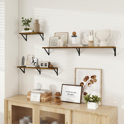 Dreamland Dark Brown Floating Shelves, 24W x 8D Wall Mounted Shelves Set of 2, Wide Display Ledge Shelf with Sturdy Metal Brackets for Living Room, Bathroom, Bedroom and Kitchen