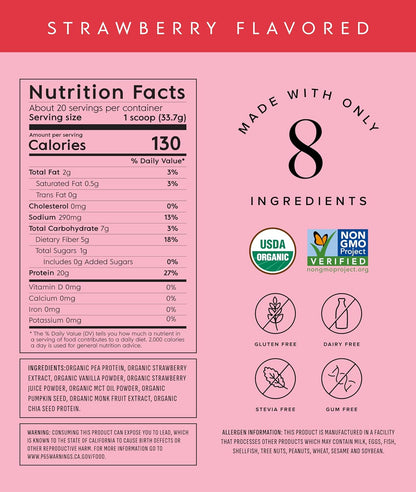Truvani Vegan Pea Protein Powder | Strawberry | 20g Organic Plant Based Protein | 20 Servings | Keto | Gluten & Dairy Free | Low Carb | No Added Sugar