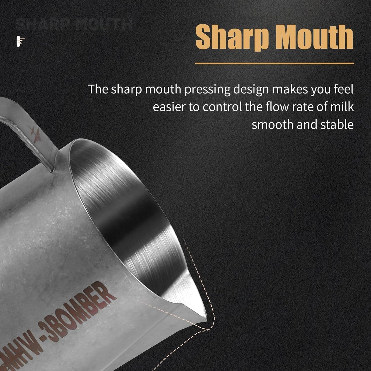 MHW-3BOMBER Milk Frothing Pitcher, 16oz/450ml Milk Frother Cup for Barista, SUS304 Stainless Steel Espresso Steaming Pitchers for Milk/Coffee/Latte Art, P3027SS-OS