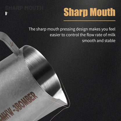 MHW-3BOMBER Milk Frothing Pitcher, 16oz/450ml Milk Frother Cup for Barista, SUS304 Stainless Steel Espresso Steaming Pitchers for Milk/Coffee/Latte Art, P3027SS-OS