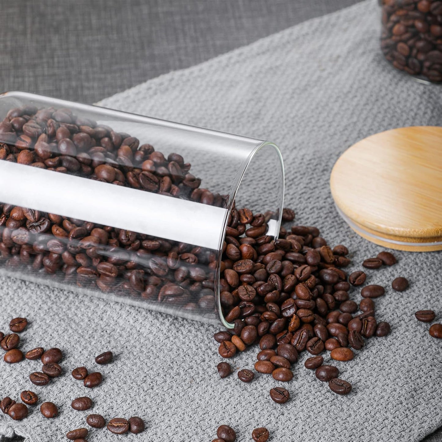 MOLFUJ 1200 ML / 40 FL Oz Glass Storage Container with Wood Lid, Stackable Clear Decorative Organizer Bottle Canister Pantry Jar with Air Tight Wooden Lid for Food, Coffee, Candy, Sugar, Salt, Tea