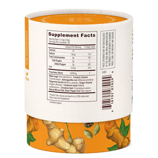 Banyan Botanicals Turmeric Milk – Organic Turmeric Latte Mix with Ashwagandha & Cardamom – Instant Caffeine Free Golden Milk with Maple Sugar – 4.3 oz, 26 servings –Non GMO Sustainably Sourced Vegan