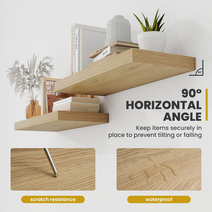 55 Inch Floating Shelves, 9.3" Deep Floating Shelf Wall Mounted, 56" Wall Shelves, Rustic Deep Bookshelf, Large Display Shelves & Storage Shelves for Bedroom, Living Room, Oak, Set of 1