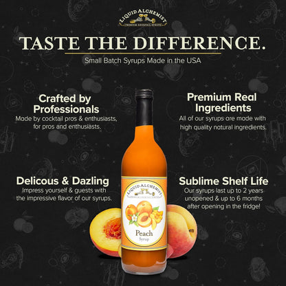 Liquid Alchemist Peach Syrup for Drinks - Real Ingredients Make the Perfect Summer Cocktail or Margarita Mix - Our Peach Flavoring Syrup is Non-GMO & Vegan (25 oz)