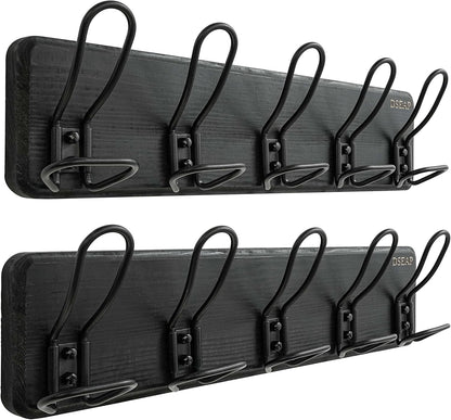 Dseap Coat Rack Wall Mounted - Heavy Duty Farmhouse Rustic Wall Coat Hanger with 5 Wire Hooks for Clothes Hat Jacket Towel, RusticWire, G25A, Black, Pack of 2