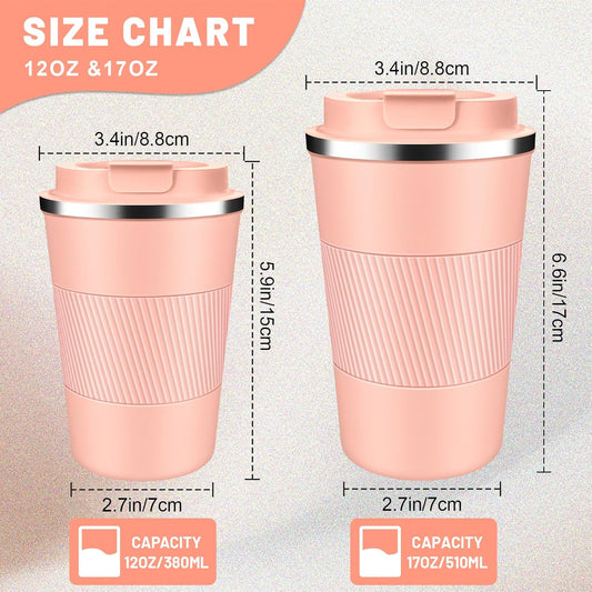 Insulated Coffee Tumblers with Flip Lid 12oz / 17oz, Stainless Steel Travel Coffee Mug Leak Proof, Vacuum Insulated Coffee Mug Reusable Cup, Keeps Cold and Hot for Coffee Tea