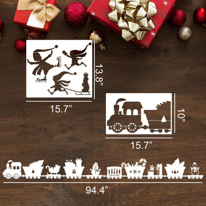 Christmas Stencils for Window Glass Large Christmas Stencil Reusable Winter Forest House Village Holiday Drawing Templates for Painting on Window Wall Doormat Glass Wood