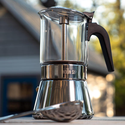 London Sip Glass and Stainless Steel Stovetop Espresso Maker Moka Pot Italian Coffee Percolator, Glass, Small (5.07 oz)