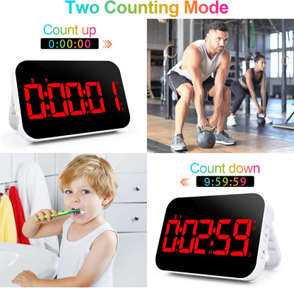 Digital Kitchen Timer, Rechargeable Magnetic Timer with Countdown/up, 5”LED Large Display 3 Brightness 4 Volume Adjustable for Cooking and for Seniors and Kids to Use-Red