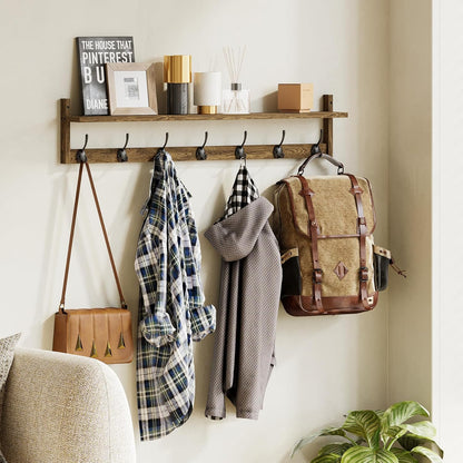 BAMEOS Coat Rack Wall Mount, Large Wooden Coat Hooks with Shelf, 35" L, 7 Dual Metal Hooks for Entryway, Bathroom, Kitchen, Living Room, Bedroom