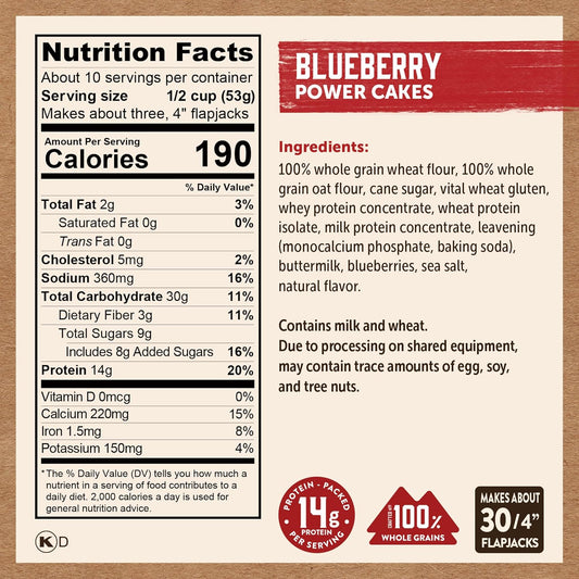 Kodiak Cakes Power Cakes Protein Pancake Mix & Waffle Mix - 100% Whole Grain - Blueberry (Pack of 6)