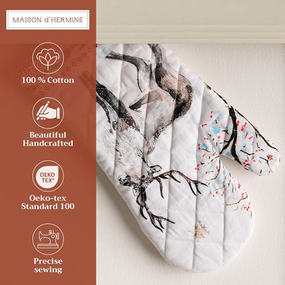 Maison d' Hermine Oven Gloves 100% Cotton Oven Mitt 7" x 13" with Loop Heat Resistant, BBQ, Cooking Gloves, Baking, Grilling, Kitchen, Handling Hot Pans (Pack of 1, Rural Christmas)