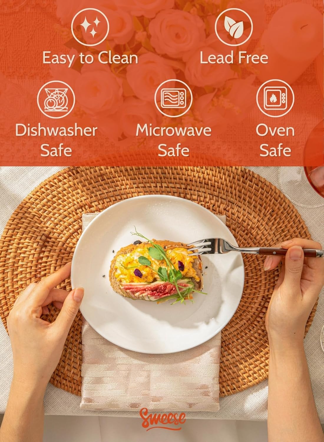 Sweese Porcelain 7.8 Inch Dessert Plates Set of 6 - White Salad Plates, Appetizer Plates, Small Plates - Dishwasher, Microwave, Oven Safe, Smooth Glaze, Scratch Resistant