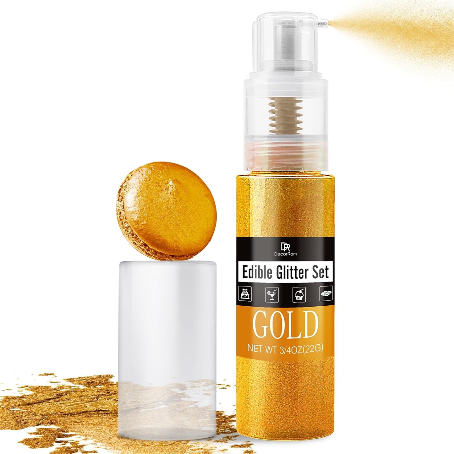 Edible Glitter Spray - 3/4oz Luster Dust Edible Food Grade Glitter Shimmer Dust Powder for Cocktails, Drinks, Cake Decorating - Metallic Food Coloring Powder for Wine, Candy, Cookie, Icing (Gold)