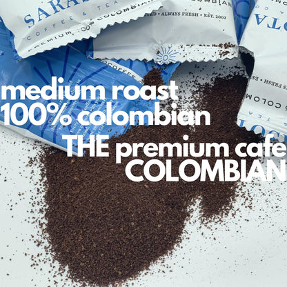 SARASOTA COFFEE & TEA CO. Packets, Pre Ground Coffee Packs, Premium 100Percent Colombian Medium Roast, Bulk Single Pot Bags for Drip Coffee Makers, (2 oz Bags, Pack of 36)