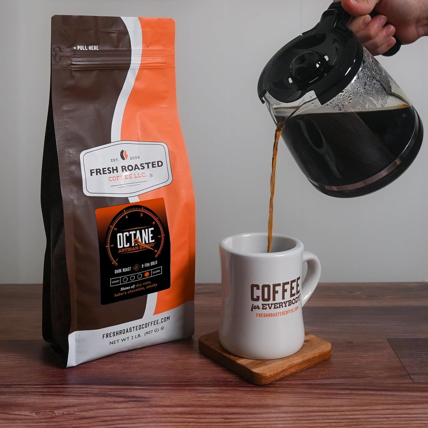 Fresh Roasted Coffee, Octane, 2 lb (32 oz), Dark Roast, Kosher, Ground