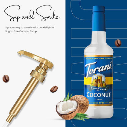 Jimoco® Syrup Pump Dispenser + Torani® Sugar Free Coconut Syrup, 25.4 oz - Coffee Syrup Pump & Flavoring Bundle