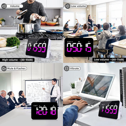 Kitchen Digital Timer, Count Down Up, Rechargeable, Vibration Mode Adjustable Volume and Brightness LED Display, Time Management Cook, Desk, Kids Adults Study Teaching, Kitchen Gadgets