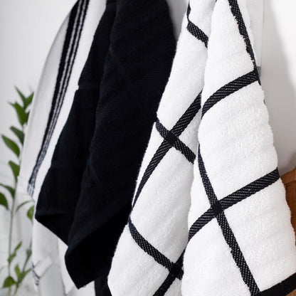 All-Clad Checked Kitchen Towel: Highly Absorbent, Super Soft Long Lasting - 100% Cotton, 17"x30" Tea Towel for Cleaning & Drying Dishes, Pans, Glassware, or Countertops, (1-Pack), Black