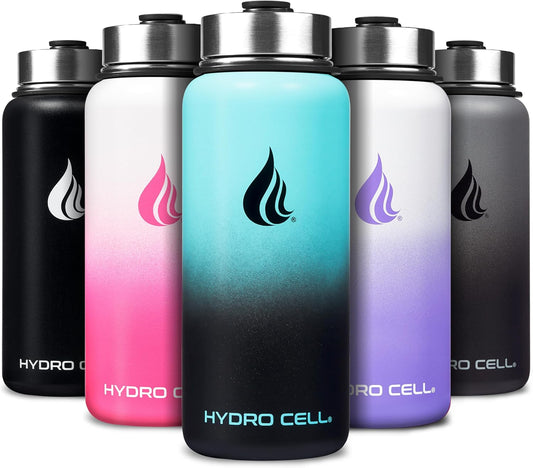 HYDRO CELL Stainless Steel Insulated Water Bottle with Straw - For Cold & Hot Drinks - Metal Vacuum Flask with Screw Cap and Modern Leakproof Sport Thermos for Adults (Teal/Black 32oz)