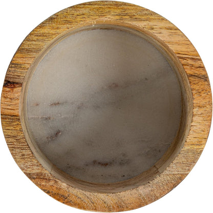 Creative Co-Op Mango Wood and Marble Bottle Holder