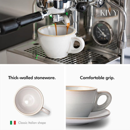 KIVY Cappuccino cups set [4x 8oz] - Thick-walled stoneware cappuccino cup set for latte art - Cappuccino coffee cups - Tazas de cafe - Latte cups - Ceramic latte art cup and saucer set of 4 - Grey