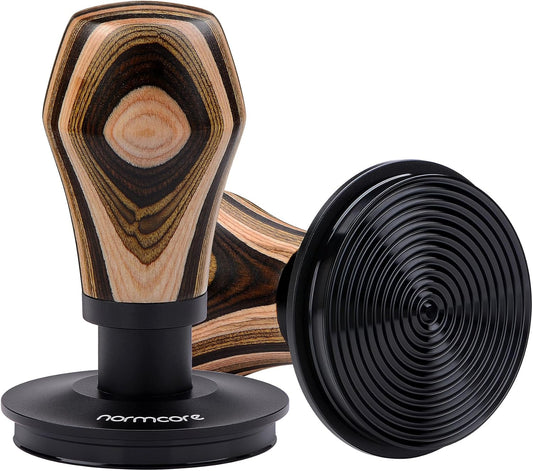 Normcore 58.5mm Espresso Coffee Tamper V4, Spring Loaded Tamper With Titanium PVD Coating Ripple Base, 15lb / 25lb / 30lbs Replacement Springs, Colorful Wood Handle