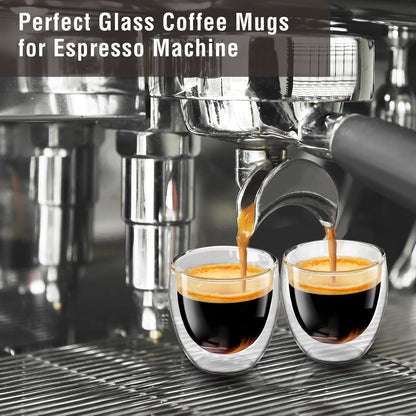 Espresso Cups Set of 4, 5 OZ Expresso Shots Glass Cup, Double Walled Glass Coffee Mugs, Espresso Machine Accessories,Insulated Clear Espresso Shot Glasses Cups,Water Won't Enter Between Double Walls