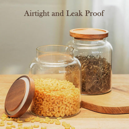 Labina Glass Storage Container Airtight Food Jars Kitchen Canister with Wood Lids, 60 Oz Wide Mouth Pantry Organization Glass Jar for Flour, Sugar, Cookie, Spagetti, Nuts and Candy