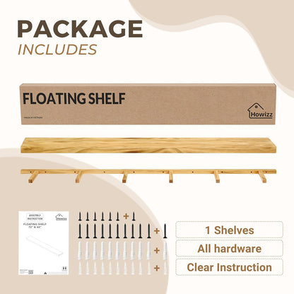 72'' Pine Wood Floating Shelf for Wall - Rustic Wall Mounted Wooden Shelf for Stylish Home Décor, Fireplace Mantel 72inch (Dark Brown, 72x8x2) - 1pcs