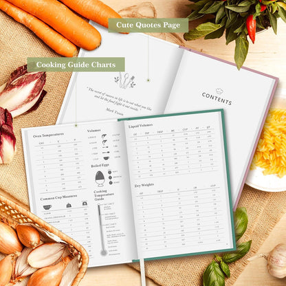 Lanpn Blank Recipe Book Cookbook for 70 Recipes, A5 Waterproof Empty Recipe Notebook to Organize Your Family Recipes, Leather Cooking Journal with Stickers to Write in Your Own Recipes, Green