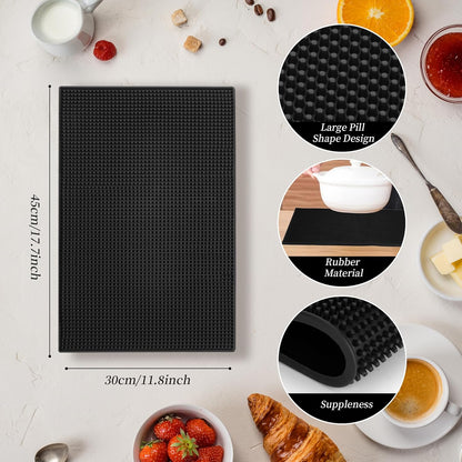 6 Pcs Rubber Bar Mat for Countertop 18 x 12 Inch Coffee Bar Mats Non Slip Silicone Bars Mats for Bartending,Drying Spill Mats for Restaurants,Black