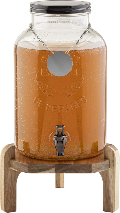 TableCraft 10757 Acacia Beverage Dispenser Stand, Wood Base for Easy Pouring, Fits BDG1000, BDG2000, BDG3000, 10090 and 10699, 10" x 5.75", Natural Finish
