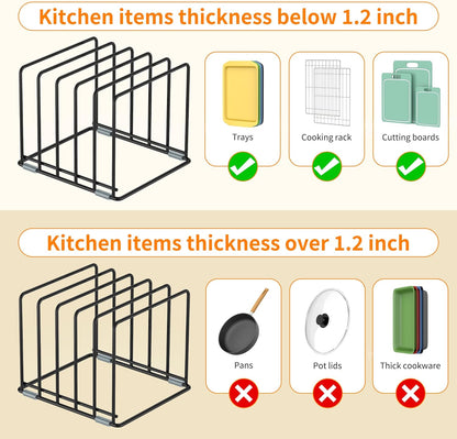Cutting Board Organizer, [2-Pack] Kitchen Cabinet Organizer, Divided Rack with 5 Slots for Baking Trays, Cutting Boards - Cookie sheet Organizer Inside Cabinet, Baking Sheets Holder (Large)