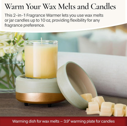 CANDLE WARMERS ETC 2-in-1 Candle and Fragrance Warmer for Warming Scented Candles or Wax Melts and Tarts with to Freshen Room, Midas